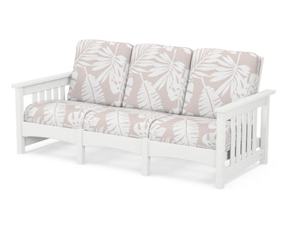 POLYWOOD® Club Mission Sofa in White / Leaf Dune Burlap