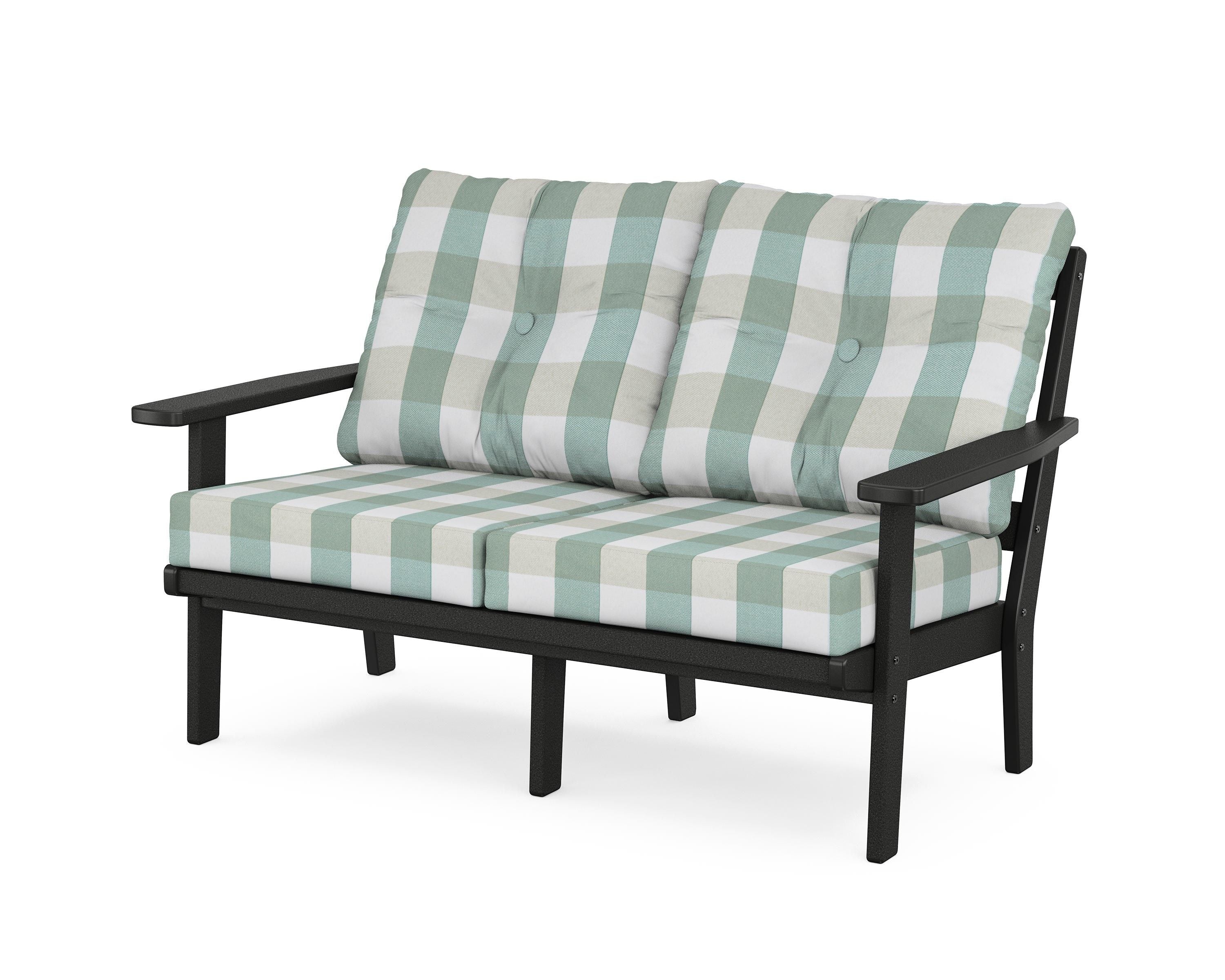 POLYWOOD® Prairie Deep Seating Loveseat in Black / Buffalo Plaid Glacier Spa