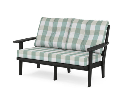 POLYWOOD® Prairie Deep Seating Loveseat in Black / Buffalo Plaid Glacier Spa