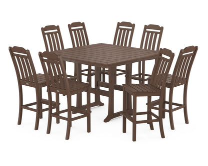 Country Living Cottage 9-Piece Square Side Chair Bar Set with Trestle Legs in Mahogany