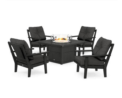 POLYWOOD® Prairie 5-Piece Deep Seating Set with Fire Pit Table in Black / Spectrum Carbon