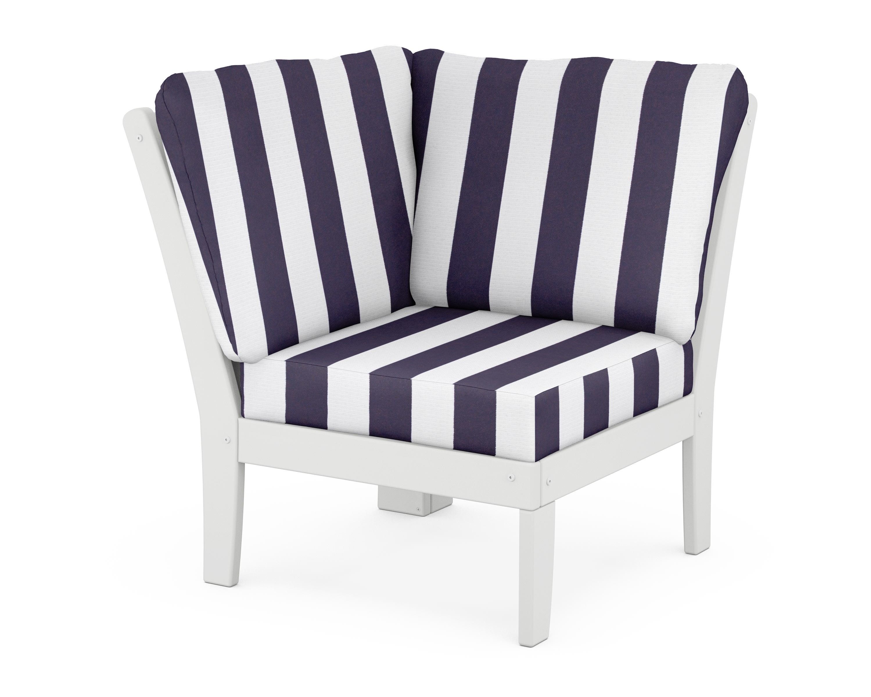 POLYWOOD® Braxton Modular Corner Chair in White / Cabana Stripe Navy