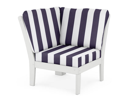 POLYWOOD® Braxton Modular Corner Chair in White / Cabana Stripe Navy