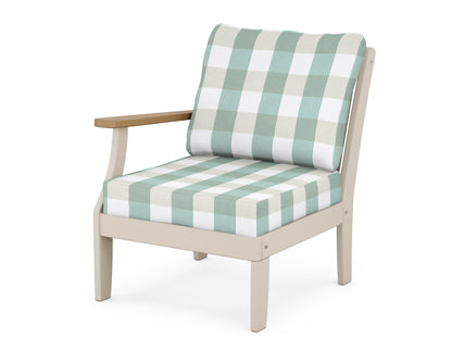 POLYWOOD® Braxton Modular Left Arm Chair in Sand / Natural / Buffalo Plaid Glacier Spa