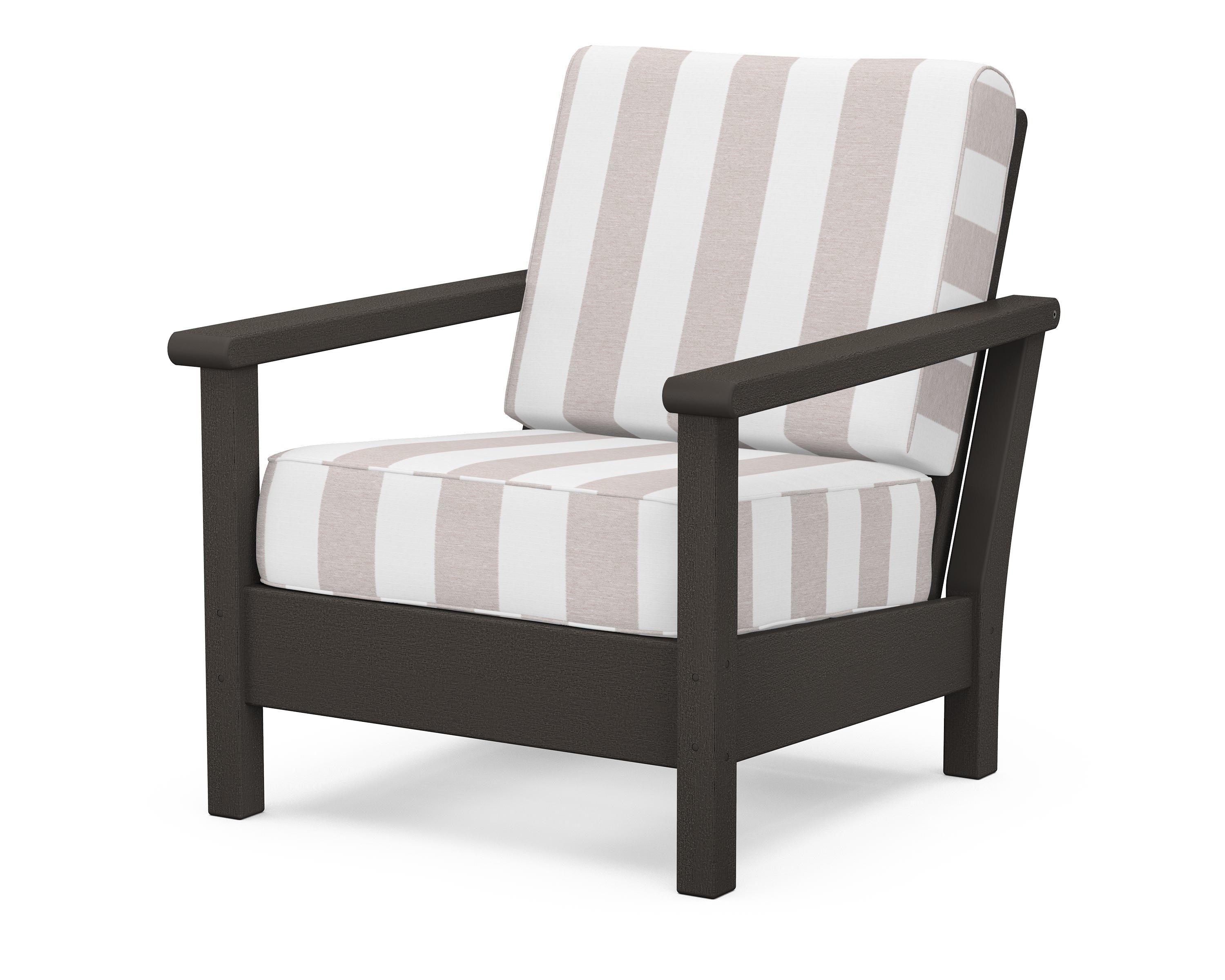 POLYWOOD® Harbour Deep Seating Chair in Vintage Coffee / Cabana Stripe Dune Burlap