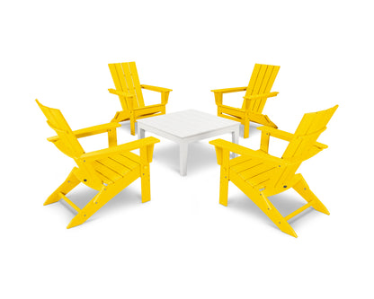 POLYWOOD® Quattro Folding Chair 5-Piece Conversation Set in Lemon / White