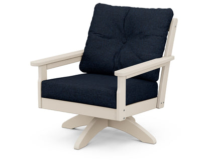 POLYWOOD® Vineyard Deep Seating Swivel Chair in Sand / Marine Indigo