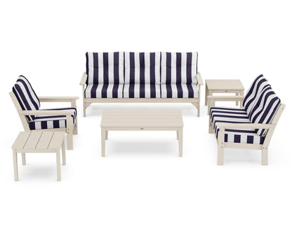 POLYWOOD® Vineyard 6-Piece Deep Seating Set in Sand / Cabana Stripe Navy