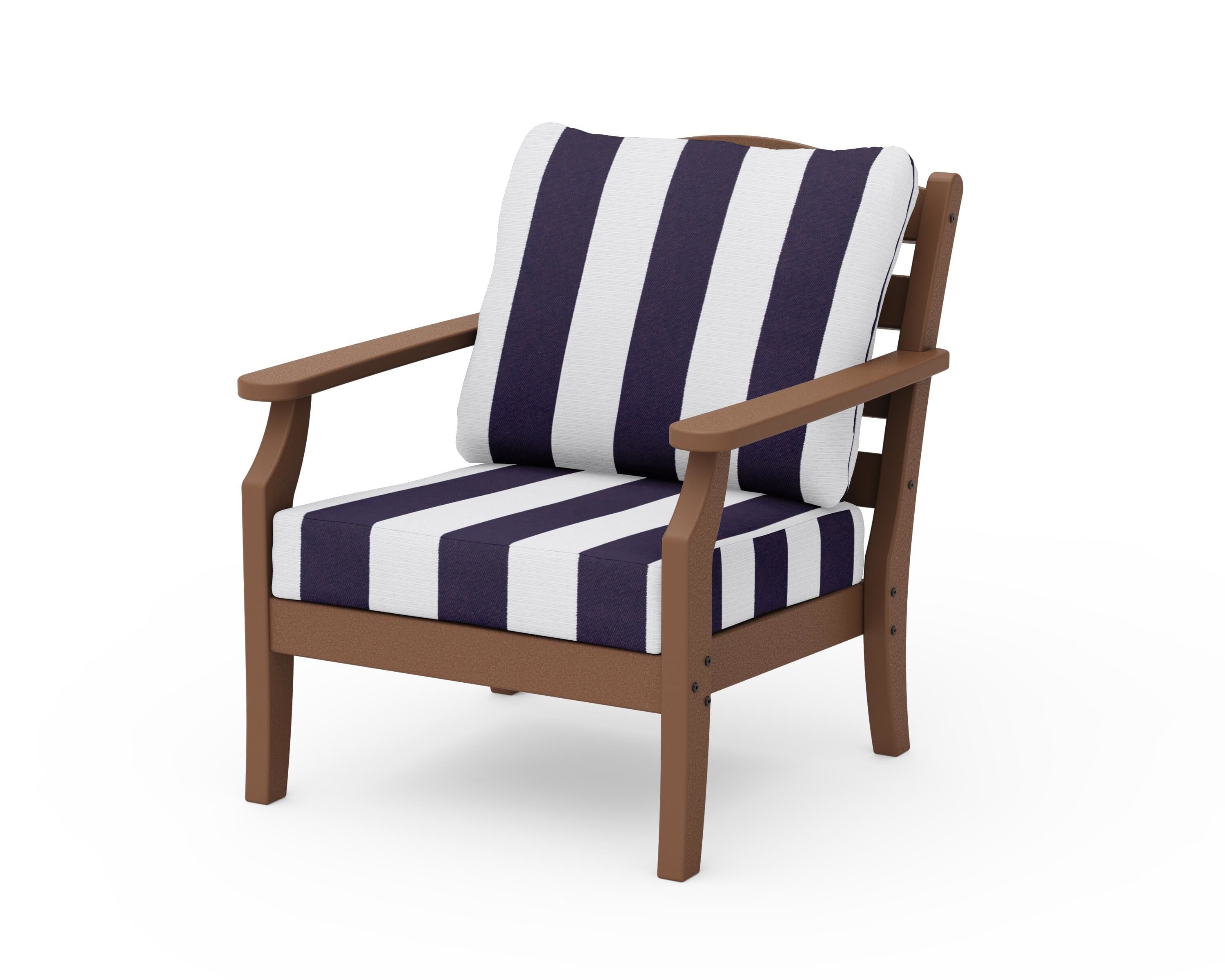 Draper James™ by  POLYWOOD® Savannah Deep Seating Chair in Teak / Cabana Stripe Navy