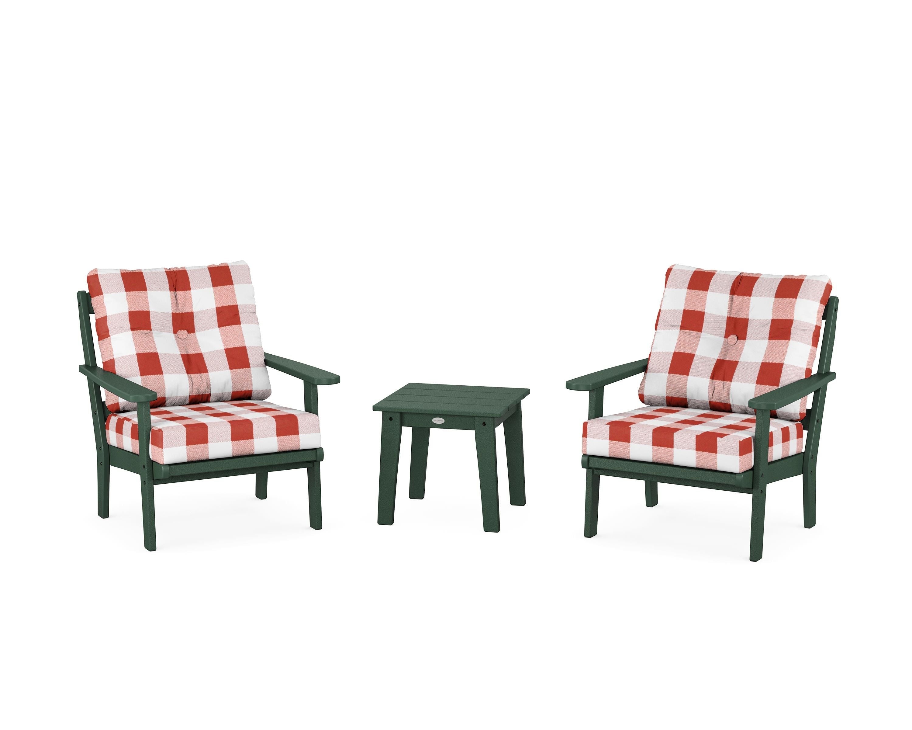 POLYWOOD® Mission 3-Piece Deep Seating Set in Green / Buffalo Plaid Crimson