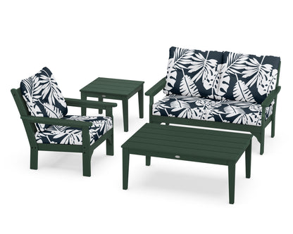 POLYWOOD® Vineyard 4-Piece Deep Seating Set in Green / Leaf Marine Indigo