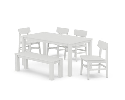 POLYWOOD® Modern Studio Urban Chair 6-Piece Parsons Dining Set with Bench in White