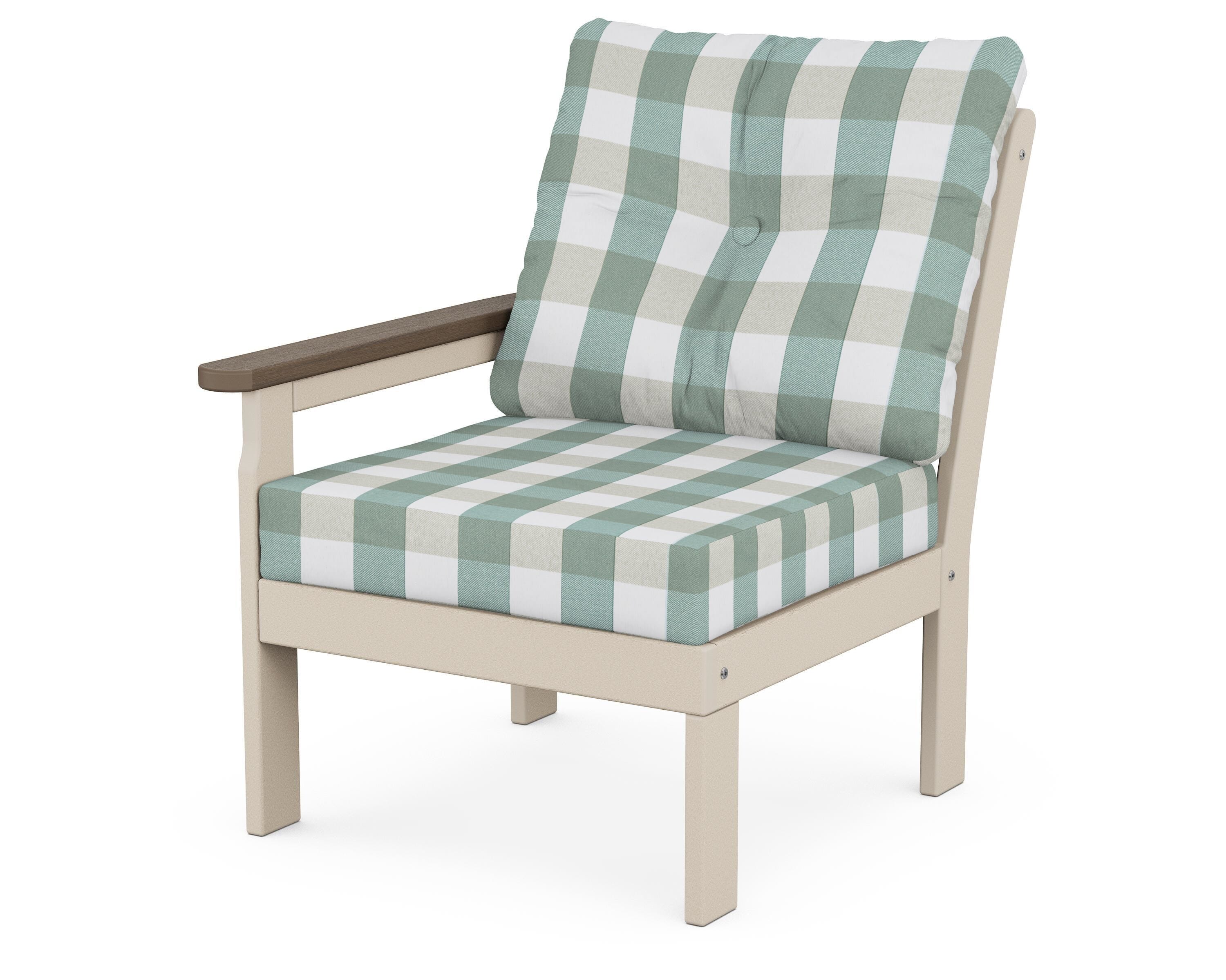 POLYWOOD® Vineyard Modular Left Arm Chair in Sand / Kona / Buffalo Plaid Glacier Spa