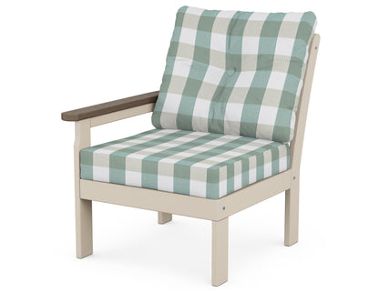 POLYWOOD® Vineyard Modular Left Arm Chair in Sand / Kona / Buffalo Plaid Glacier Spa