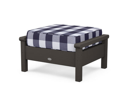 POLYWOOD® Harbour Deep Seating Ottoman in Vintage Coffee / Buffalo Plaid Navy