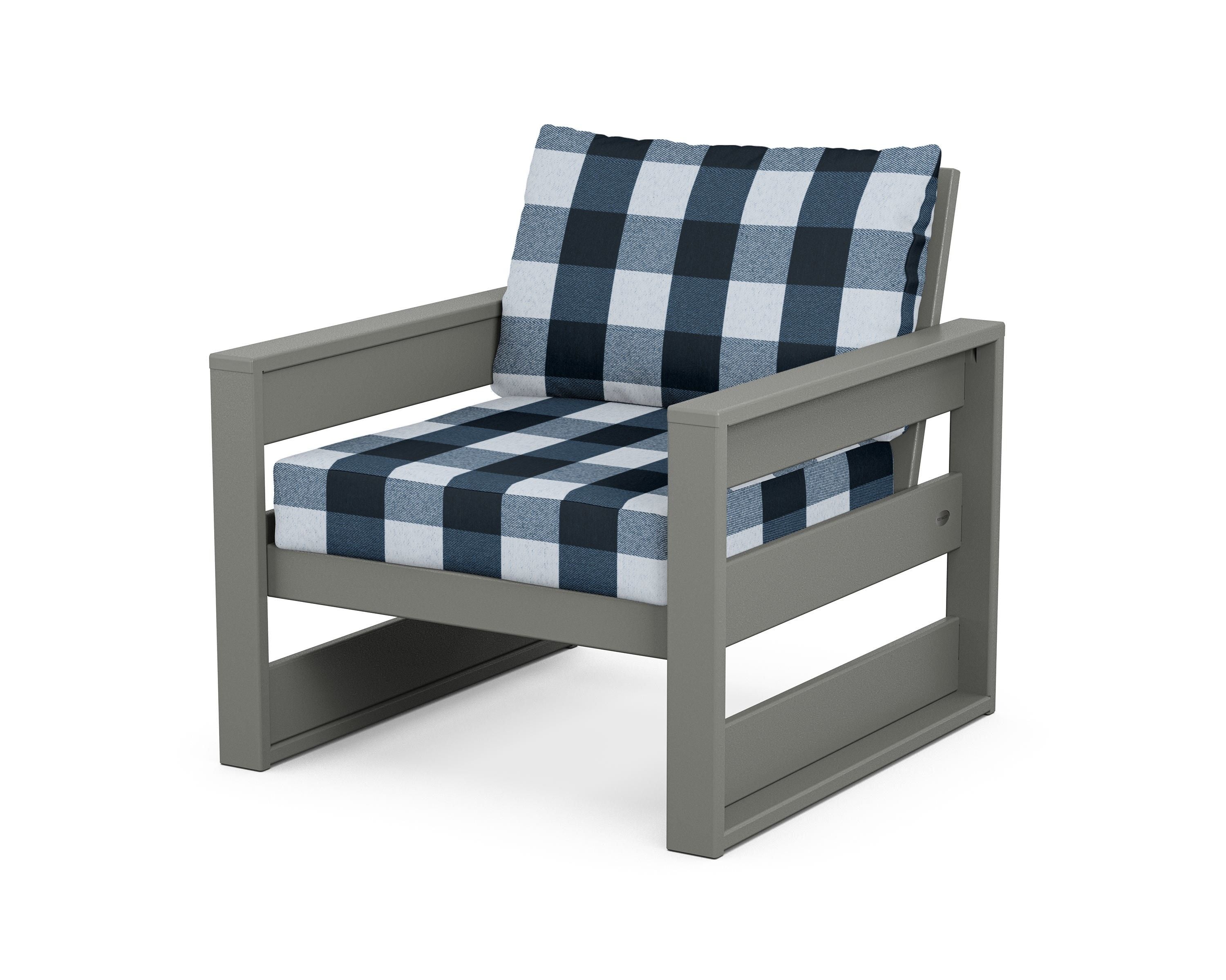 POLYWOOD® Westport Club Chair in Slate Grey / Buffalo Plaid Marine Indigo
