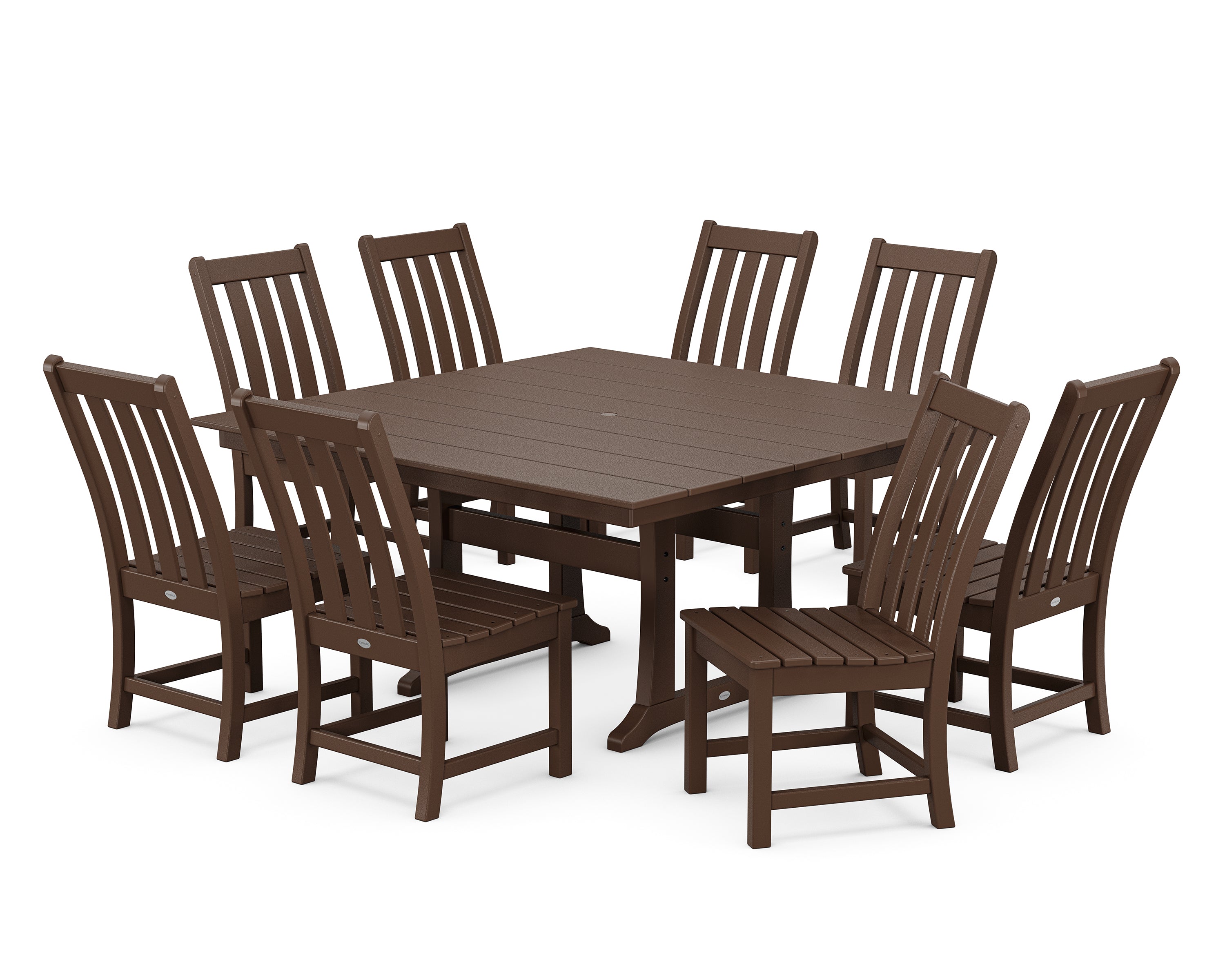 POLYWOOD® Vineyard 9-Piece Farmhouse Trestle Dining Set in Mahogany