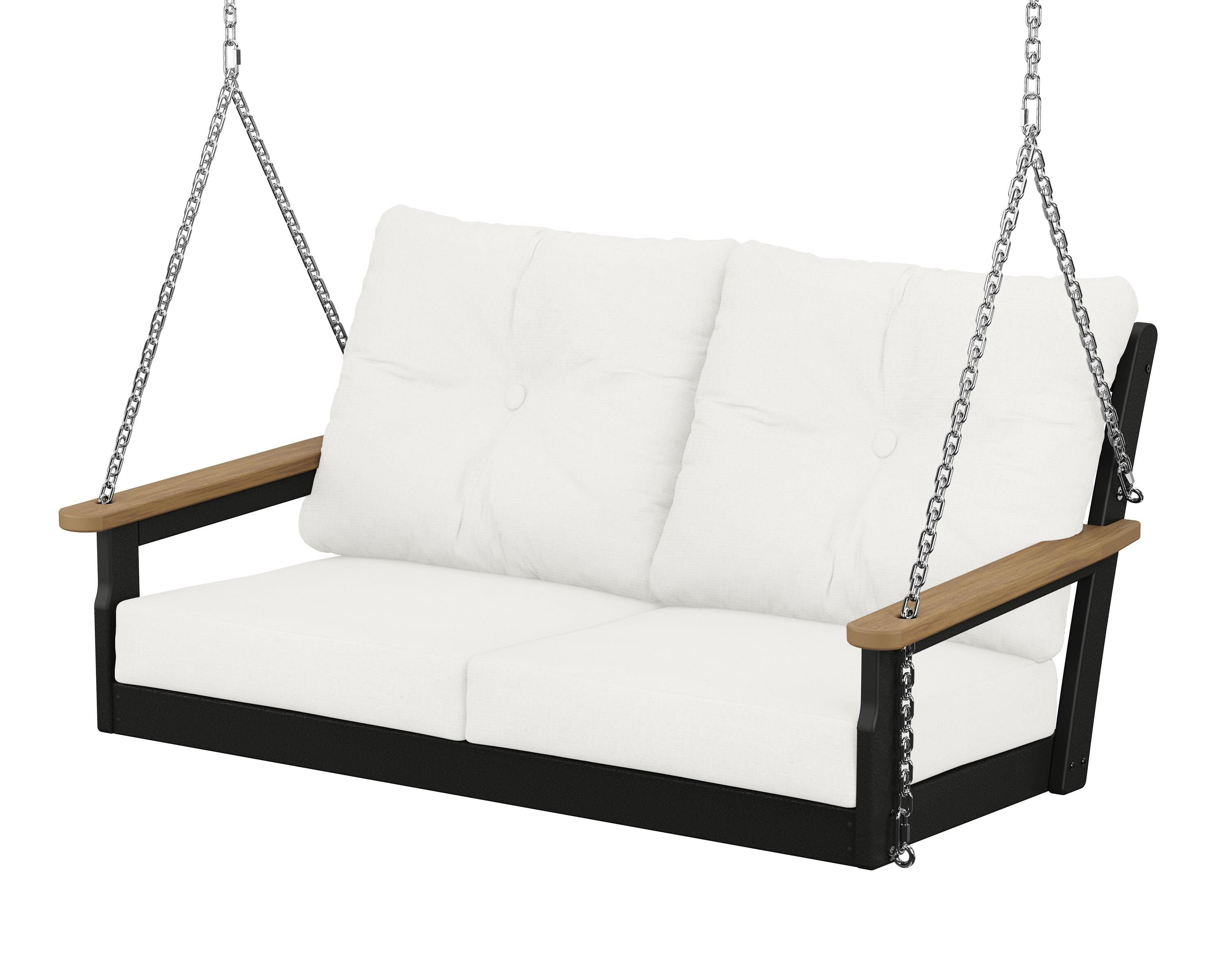 POLYWOOD® Vineyard Deep Seating Swing in Black / Natural / Natural Linen