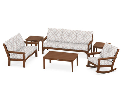 POLYWOOD® Vineyard 6-Piece Deep Seating Set in Teak / Trellis Dune Burlap