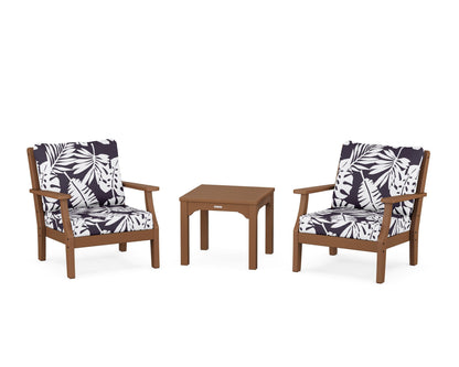 Martha Stewart by POLYWOOD® Chinoiserie 3-Piece Deep Seating Set in Teak / Leaf Navy