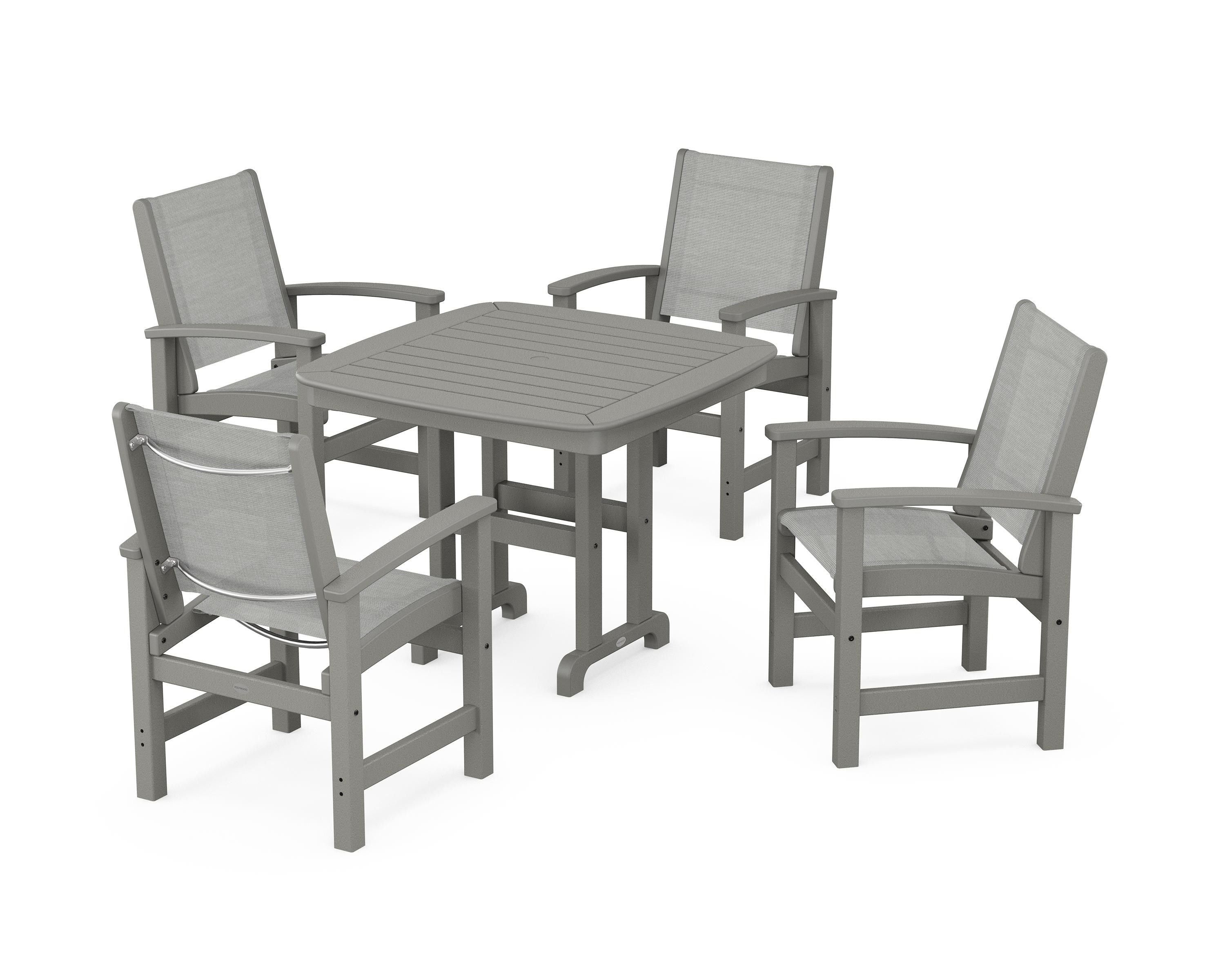 POLYWOOD® Coastal 5-Piece Dining Set in Slate Grey / Metallic Sling