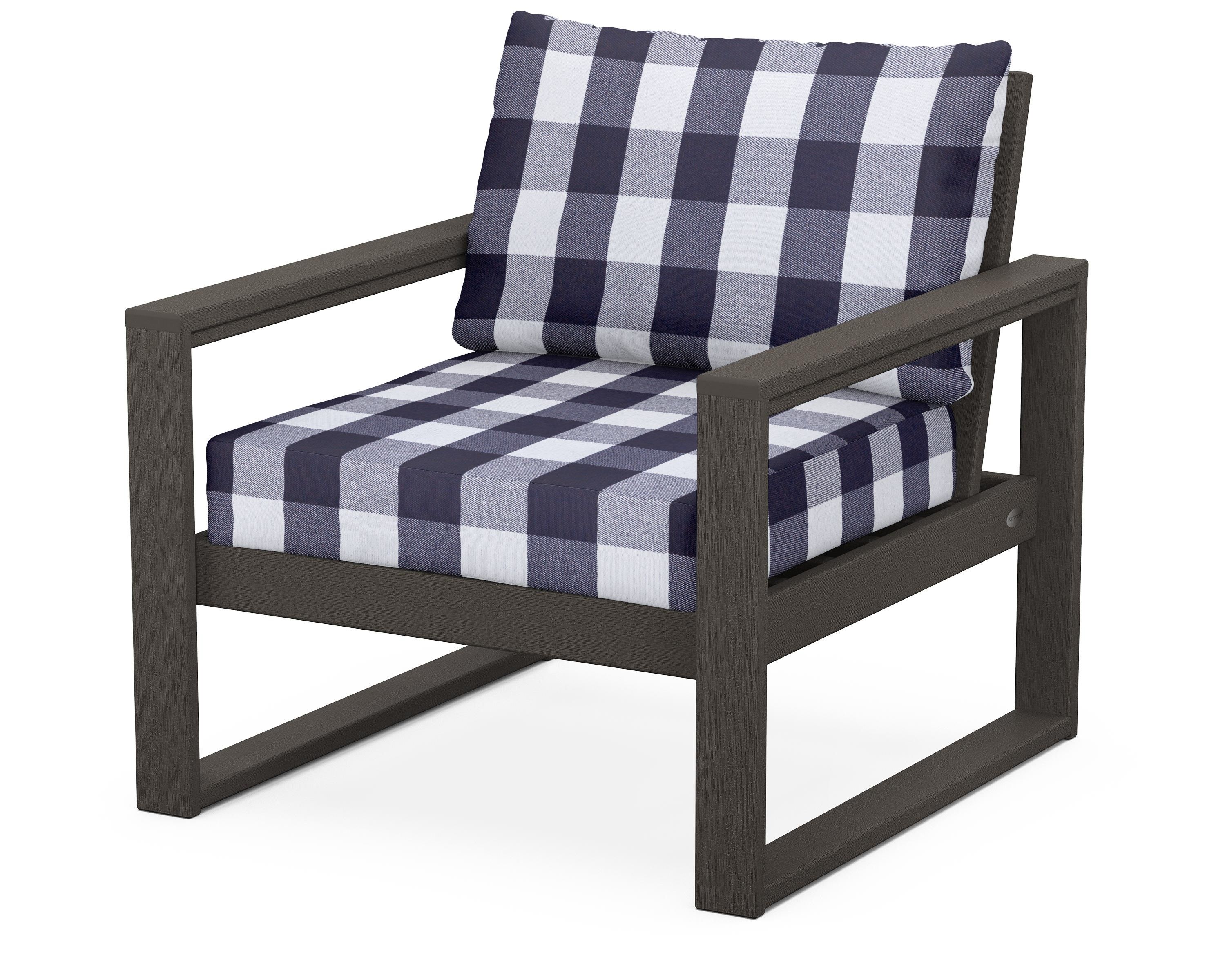 POLYWOOD® EDGE Club Chair in Vintage Coffee / Buffalo Plaid Navy