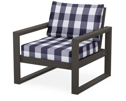 POLYWOOD® EDGE Club Chair in Vintage Coffee / Buffalo Plaid Navy