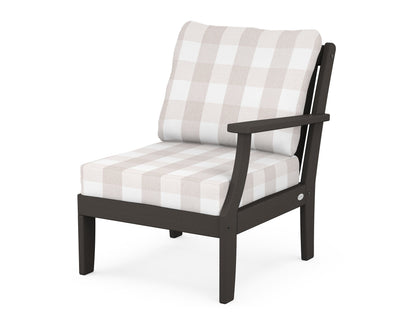 POLYWOOD® Braxton Modular Right Arm Chair in Vintage Coffee / Buffalo Plaid Dune Burlap