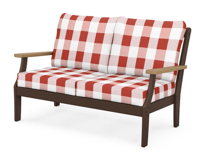 POLYWOOD® Braxton Deep Seating Loveseat in Mahogany / Natural / Buffalo Plaid Crimson