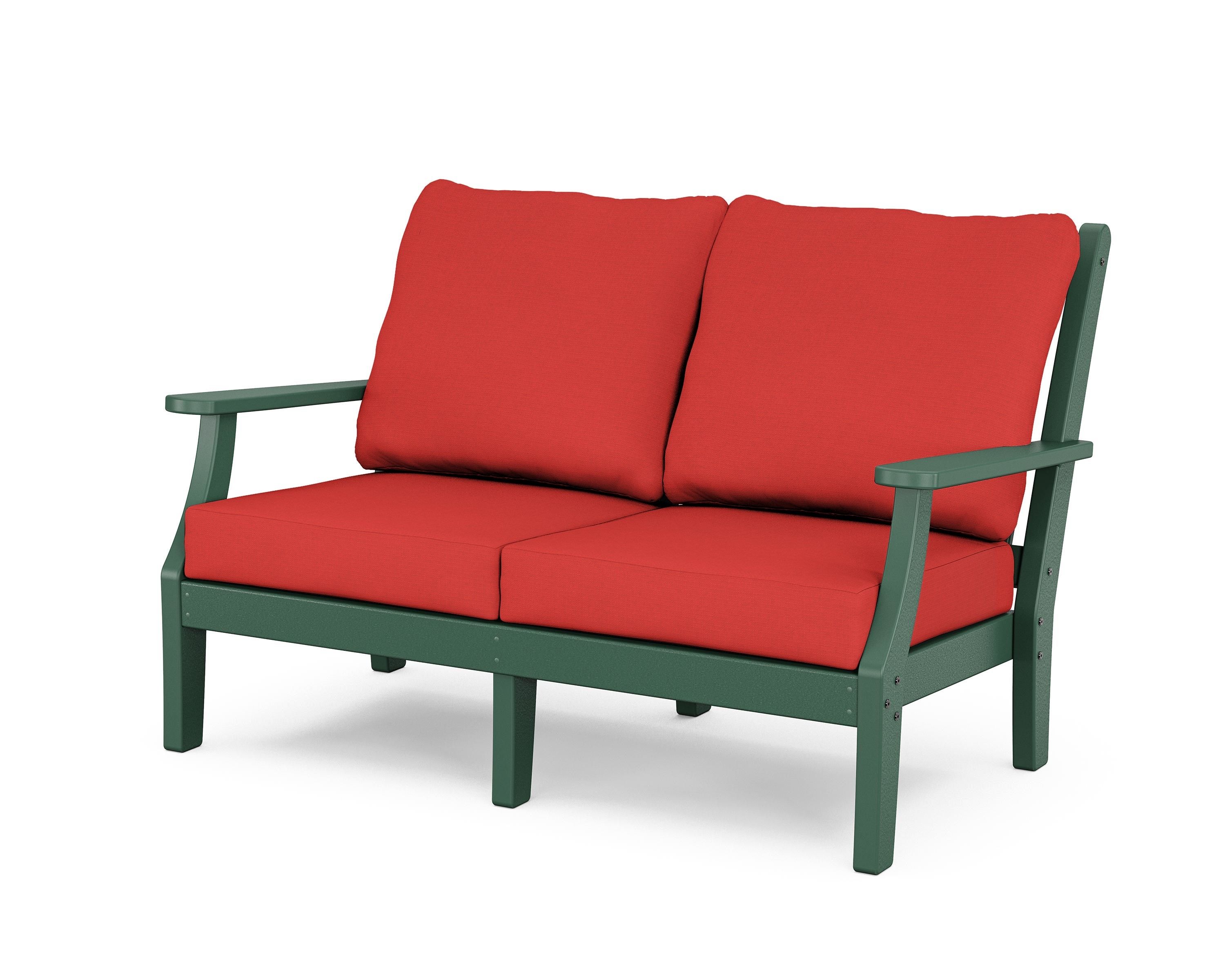 Country Living Wovendale Deep Seating Loveseat in Green / Crimson Linen