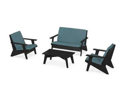 POLYWOOD® Riviera Modern Lounge 4-Piece Set in Black / Ocean Teal