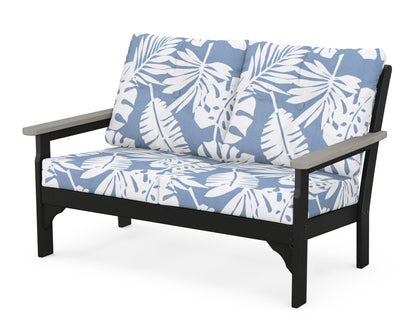 POLYWOOD® Vineyard Deep Seating Loveseat in Black / Driftwood / Leaf Sky Blue