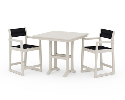 POLYWOOD® EDGE Sling Arm Chair 3-Piece Farmhouse Counter Set with Trestle Legs in Sand / Black Sling