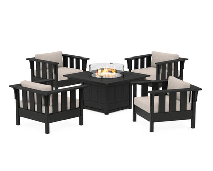 Martha Stewart by POLYWOOD® Acadia 5-Piece Deep Seating Set with Fire Pit Table in Black / Blend Linen