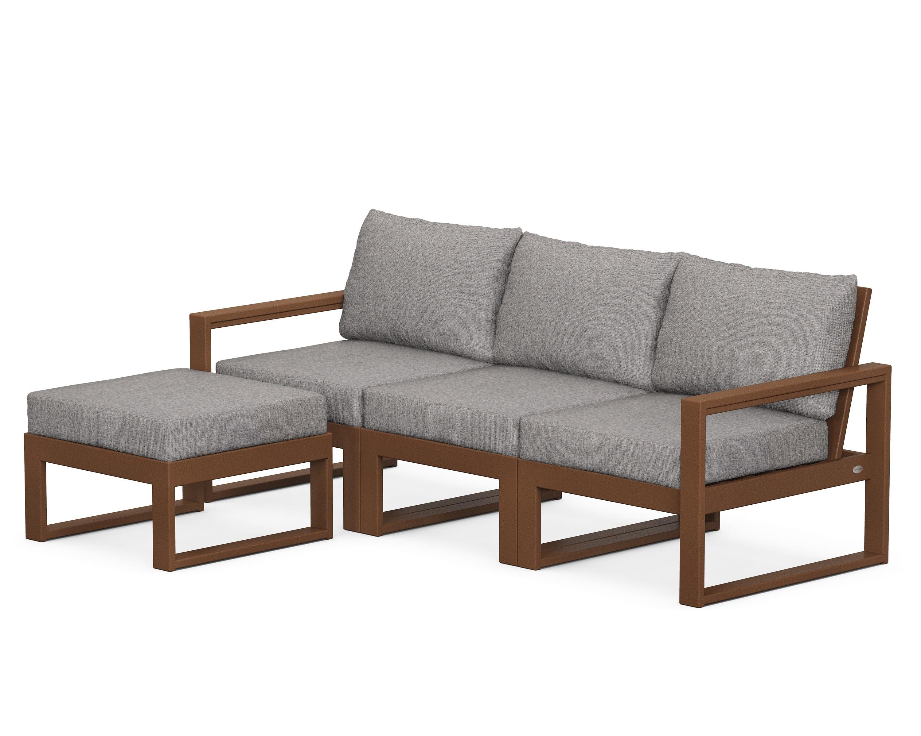 POLYWOOD® EDGE 4-Piece Modular Deep Seating Set with Ottoman in Teak / Grey Mist