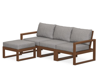 POLYWOOD® EDGE 4-Piece Modular Deep Seating Set with Ottoman in Teak / Grey Mist