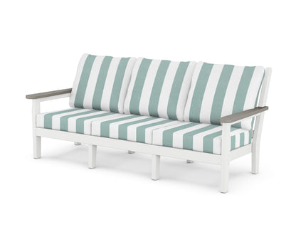POLYWOOD® Chippendale Deep Seating Sofa in White / Driftwood / Cabana Stripe Glacier Spa