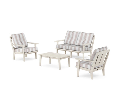 POLYWOOD® Mission 4-Piece Deep Seating Set with Loveseat in Sand / Cabana Stripe Dune Burlap