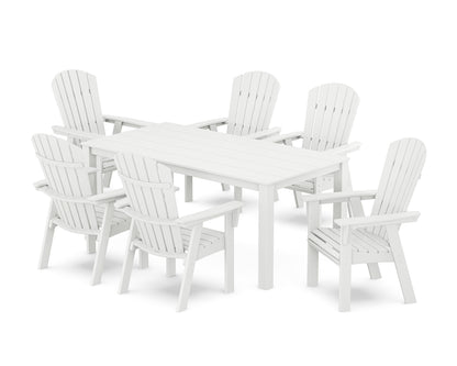 POLYWOOD® Nautical Curveback Adirondack 7-Piece Parsons Dining Set in White