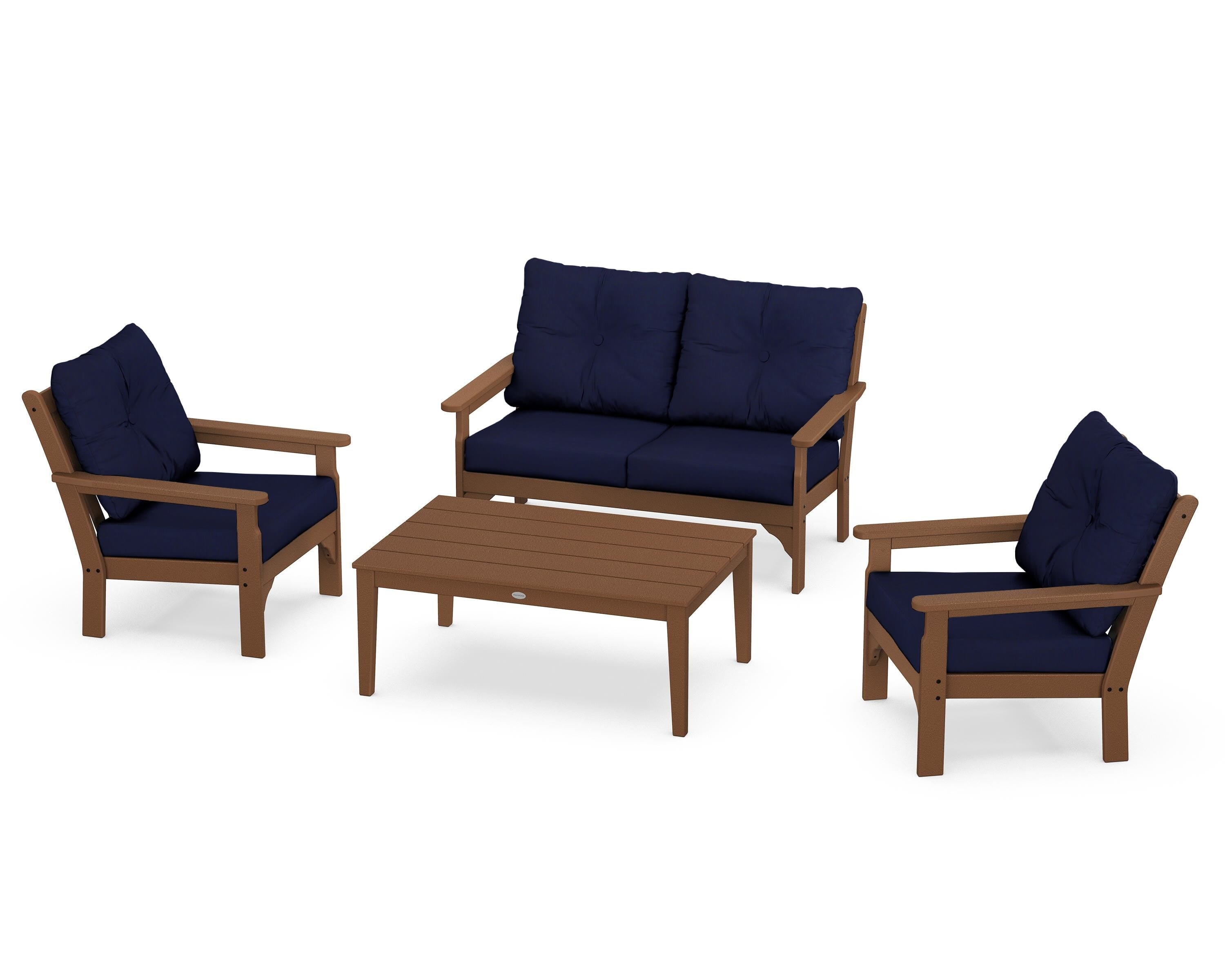 POLYWOOD® Vineyard 4-Piece Deep Seating Set in Teak / Navy