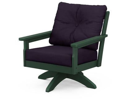 POLYWOOD® Vineyard Deep Seating Swivel Chair in Green / Navy Linen