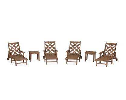 Country Living Wovendale 6-Piece Chaise Set with Arms and Wheels in Teak