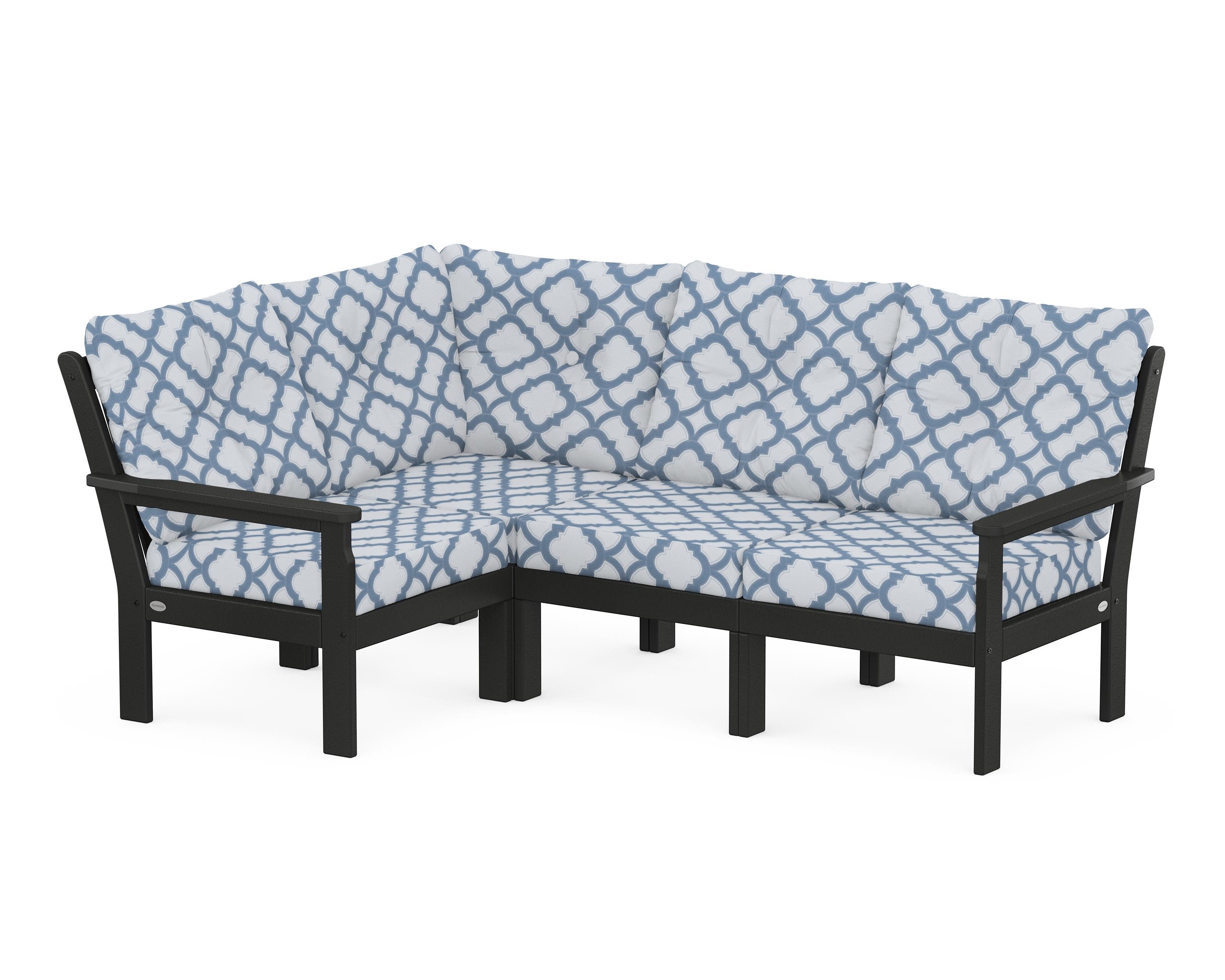 POLYWOOD® Vineyard 4-Piece Sectional in Black / Trellis Sky Blue