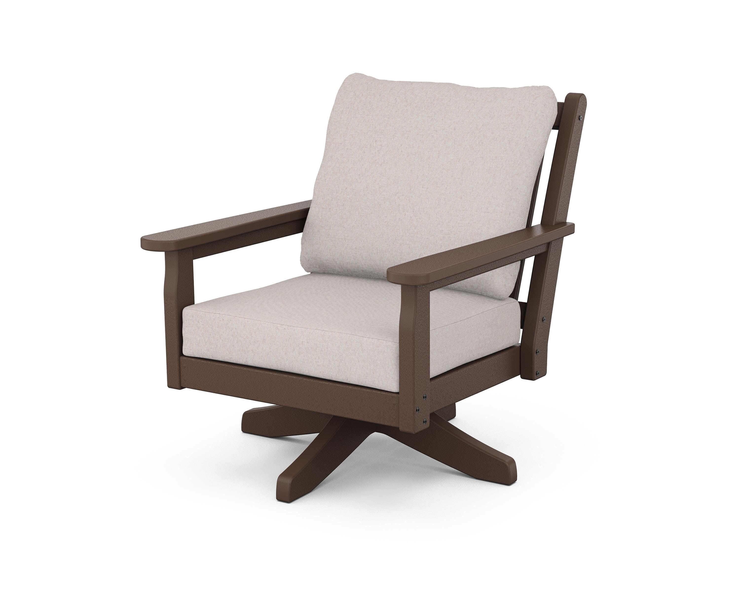 POLYWOOD® Chippendale Deep Seating Swivel Chair in Mahogany / Dune Burlap
