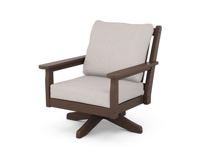 POLYWOOD® Chippendale Deep Seating Swivel Chair in Mahogany / Dune Burlap