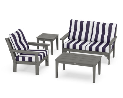 POLYWOOD® Vineyard 4-Piece Deep Seating Set in Slate Grey / Cabana Stripe Navy