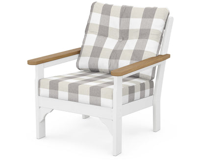 POLYWOOD® Vineyard Deep Seating Chair in White / Natural / Buffalo Plaid Grey Mist