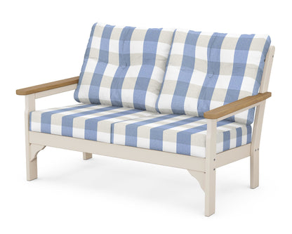 POLYWOOD® Vineyard Deep Seating Loveseat in Sand / Natural / Buffalo Plaid Sky Blue