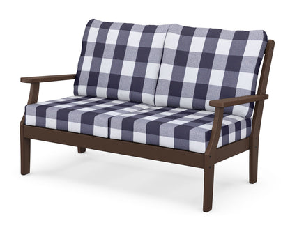 POLYWOOD® Braxton Deep Seating Loveseat in Mahogany / Buffalo Plaid Navy