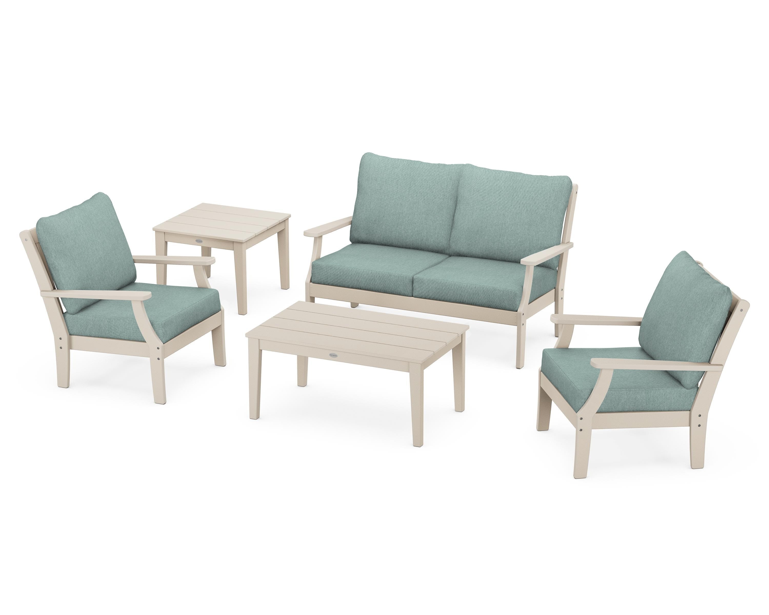 POLYWOOD® Braxton 5-Piece Deep Seating Set in Sand / Glacier Spa